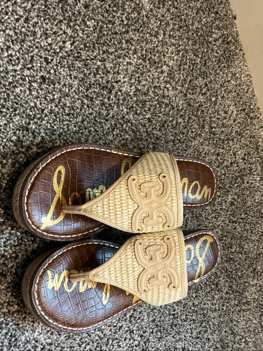 Sam Edelman Tan Woven Platform Thong Sandals